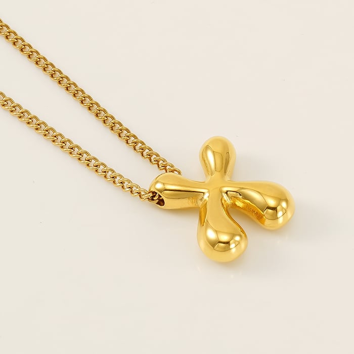 Collier pendentif unisexe en acier titane plaqué Couleur or 18 carats avec lettre X, série simple, 1 pièce 